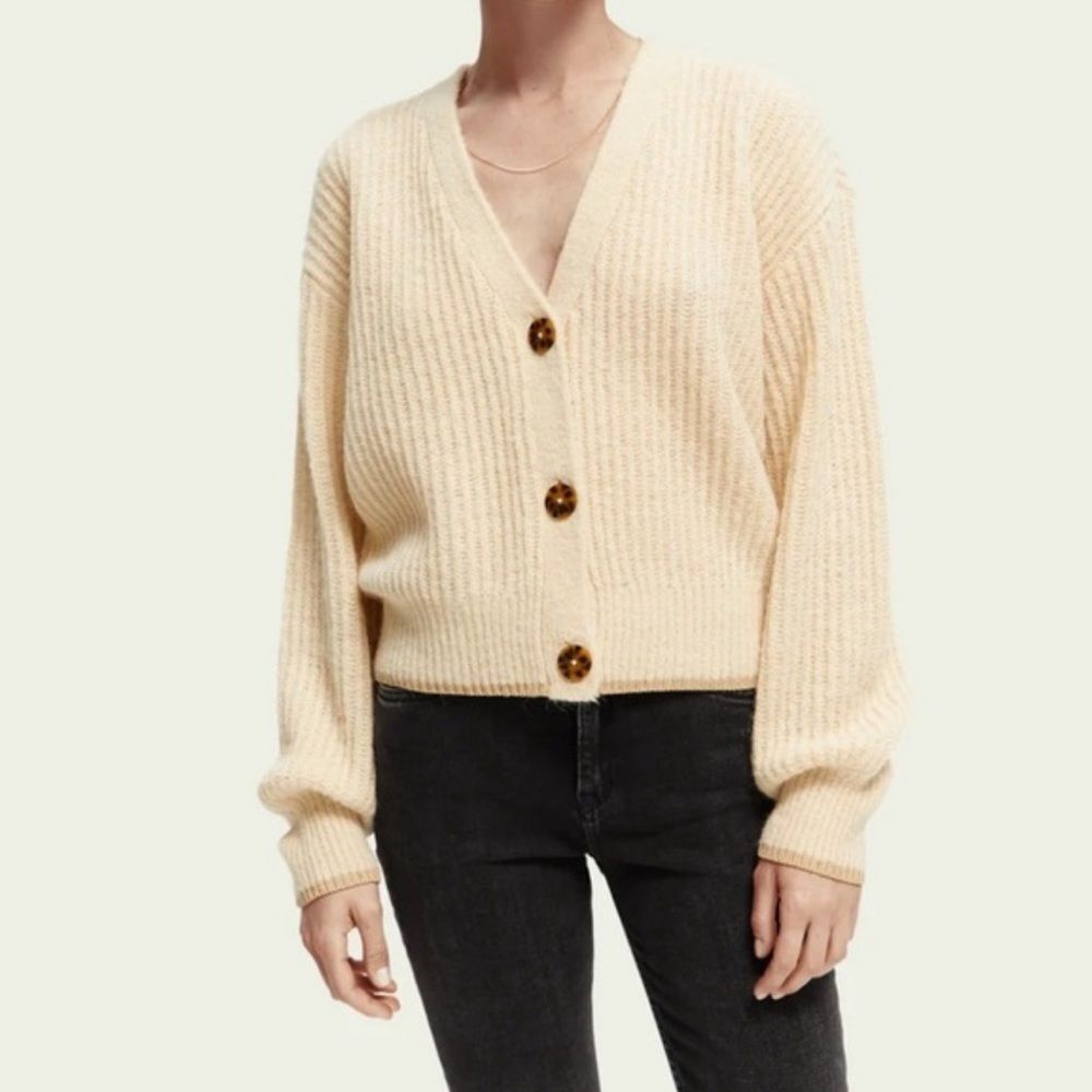 Scotch & soda fuzzy cardigan cream voluminous sleeves